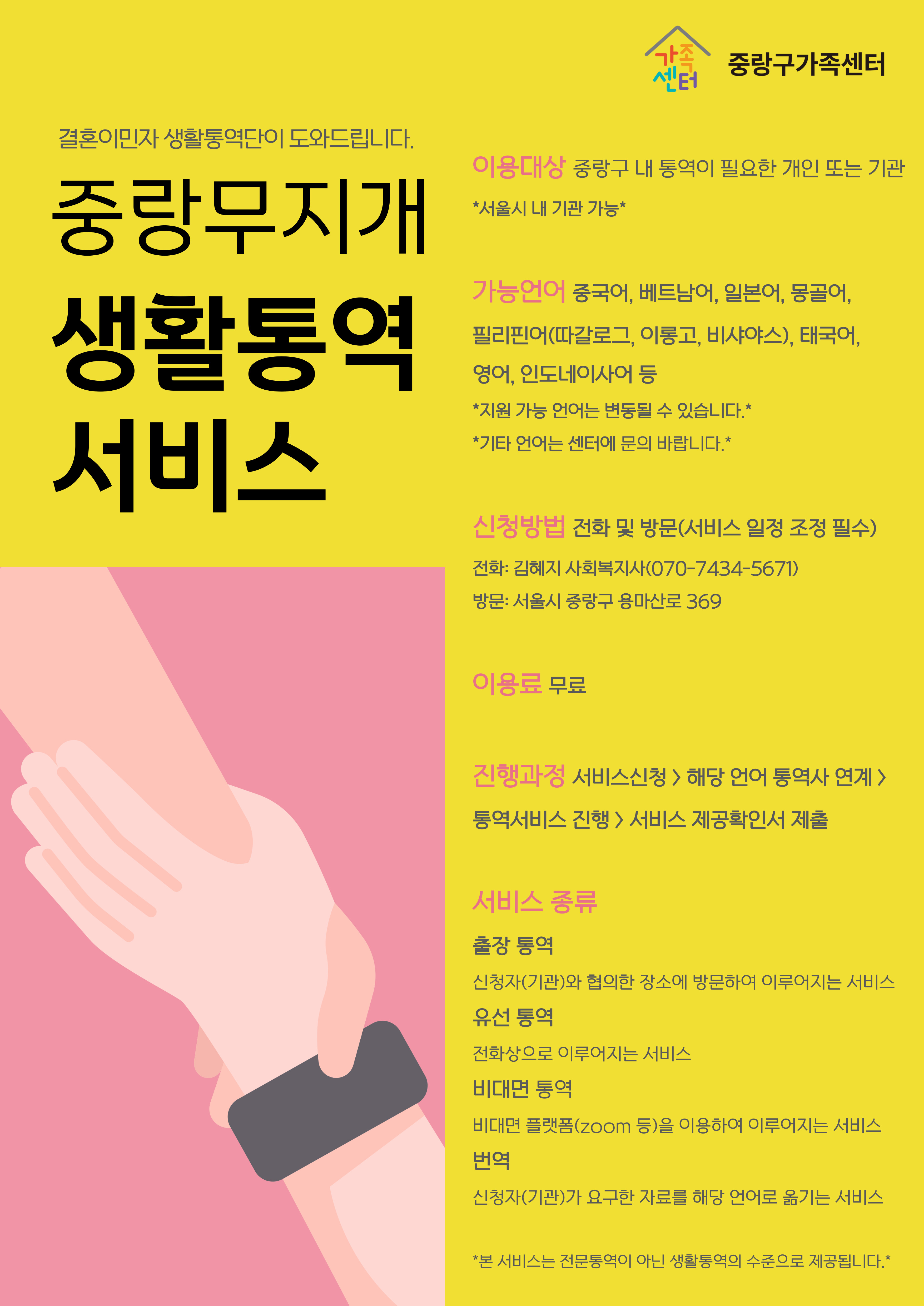 [중랑구가족센터] 중랑구청 위탁사업 중랑무지개 생활통역단 생활통역서비스 안내